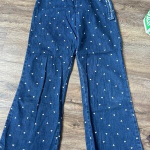 Blue Wide-Leg Jeans with Heart Pattern
